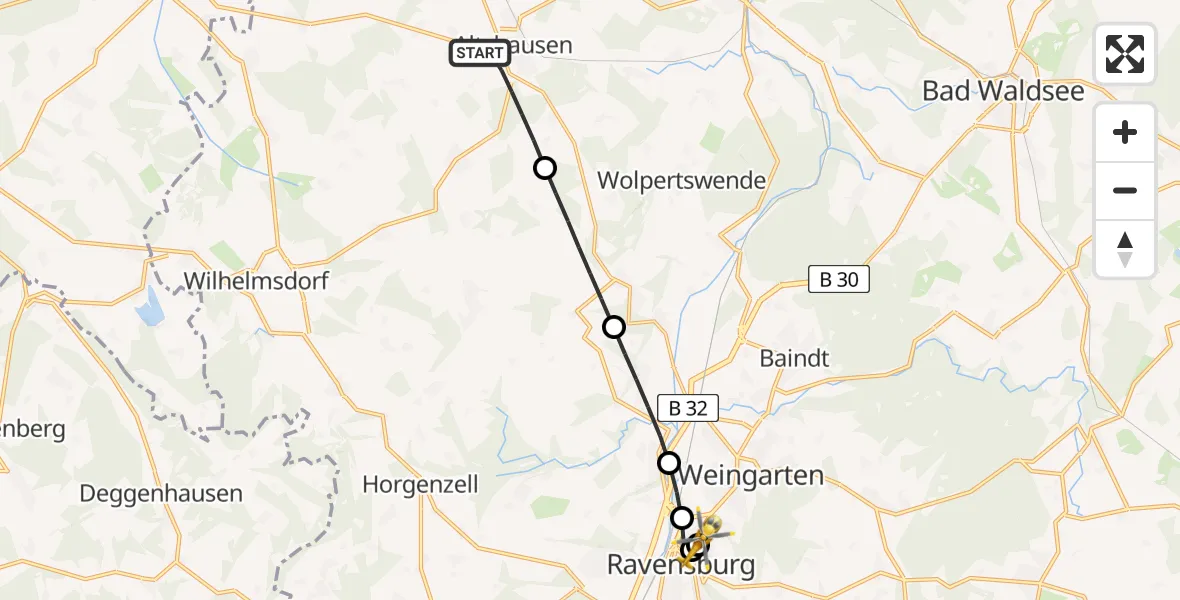 Flugroute Rettungshubschrauber Altshausen - Sankt Elisabeth Hospital, 12 August 2026, 18:27