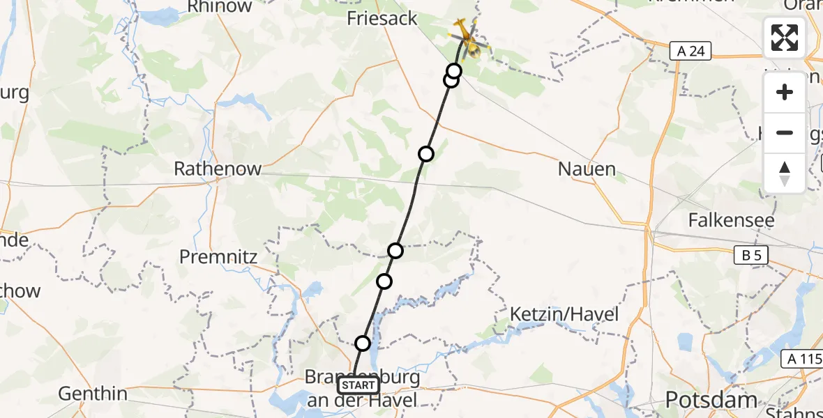 Flugroute Rettungshubschrauber Brandenburg an der Havel - Wiesenaue, 12 August 2026, 18:30
