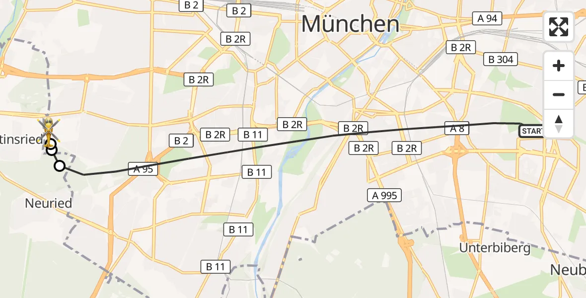Flugroute Rettungshubschrauber München - DRF Air Rescue München Hubschrauberlandeplatz, 12 August 2026, 18:33