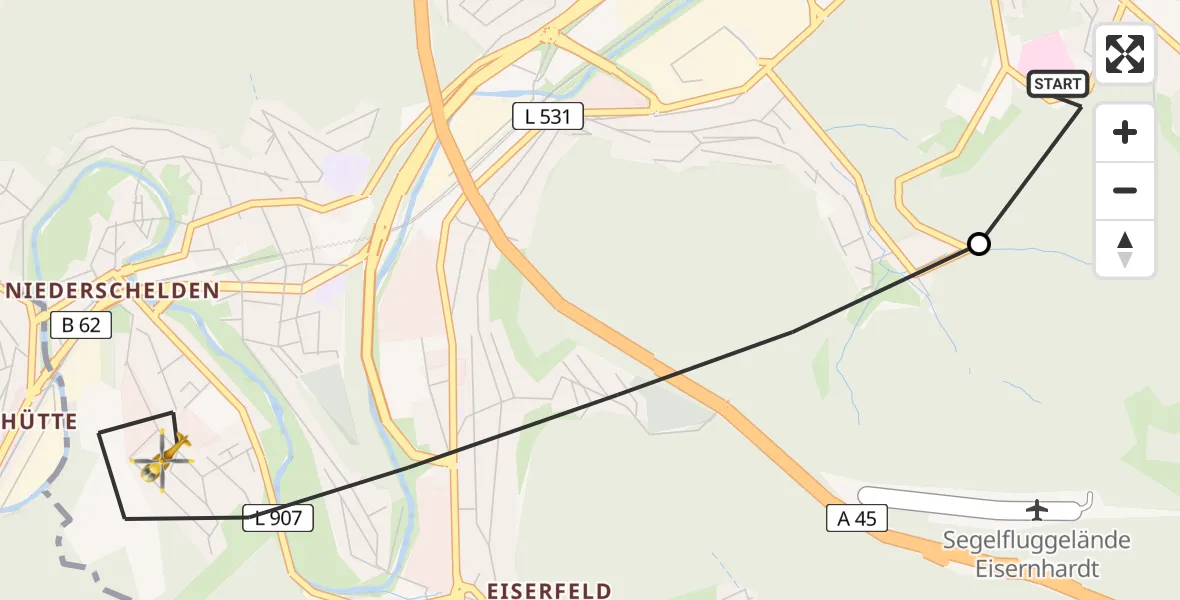 Flugroute Rettungshubschrauber Evangelisches Jung-Stilling Hospital - Siegen, 12 August 2026, 18:44