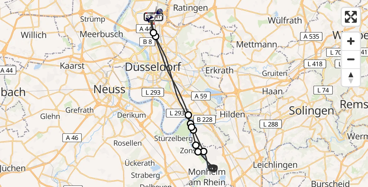 Flugroute Polizeihubschrauber Düsseldorf Flughafen - Düsseldorf Flughafen, 12 August 2026, 18:48