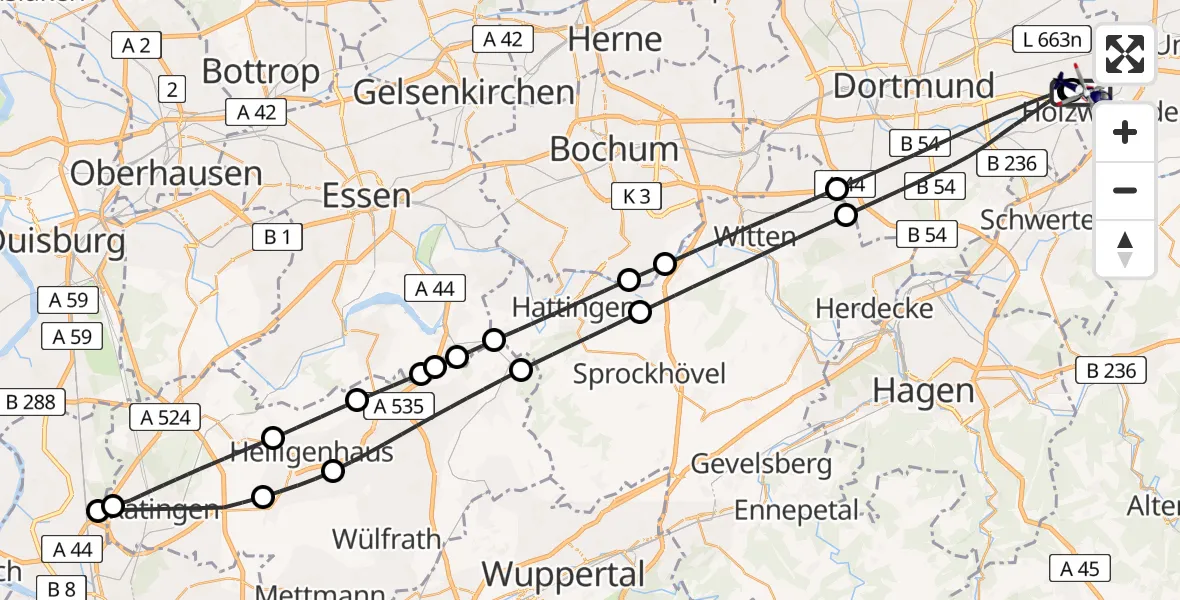 Flugroute Polizeihubschrauber Dortmund Flughafen - Dortmund Flughafen, 12 August 2026, 18:48
