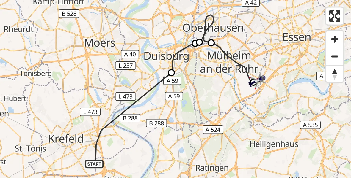 Flugroute Polizeihubschrauber Krefeld - Essen-Mülheim Flughafen, 12 August 2026, 18:49