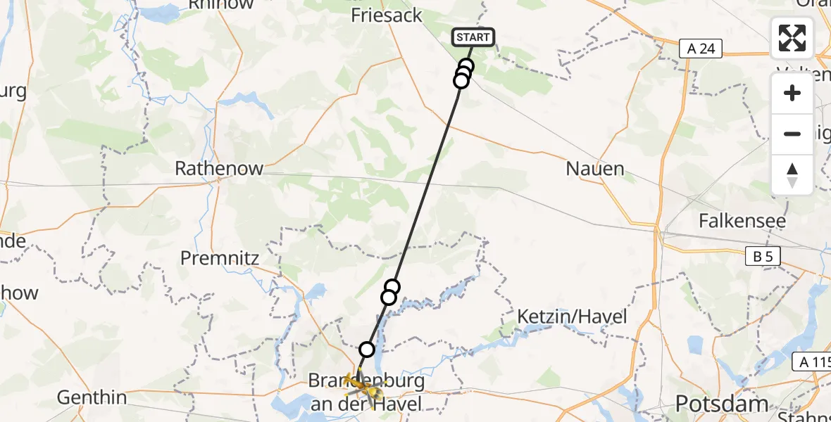 Flugroute Rettungshubschrauber Wiesenaue - Brandenburg an der Havel, 12 August 2026, 18:58