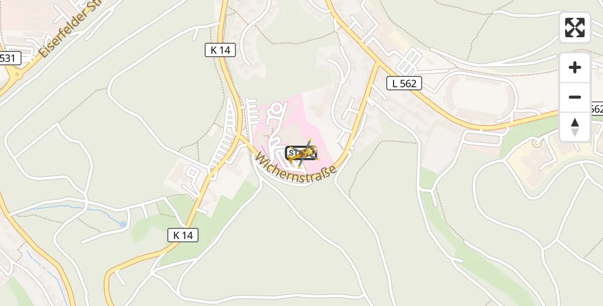 Flugroute Rettungshubschrauber Evangelisches Jung-Stilling Hospital - Evangelisches Jung-Stilling Hospital, 12 August 2026, 19:07