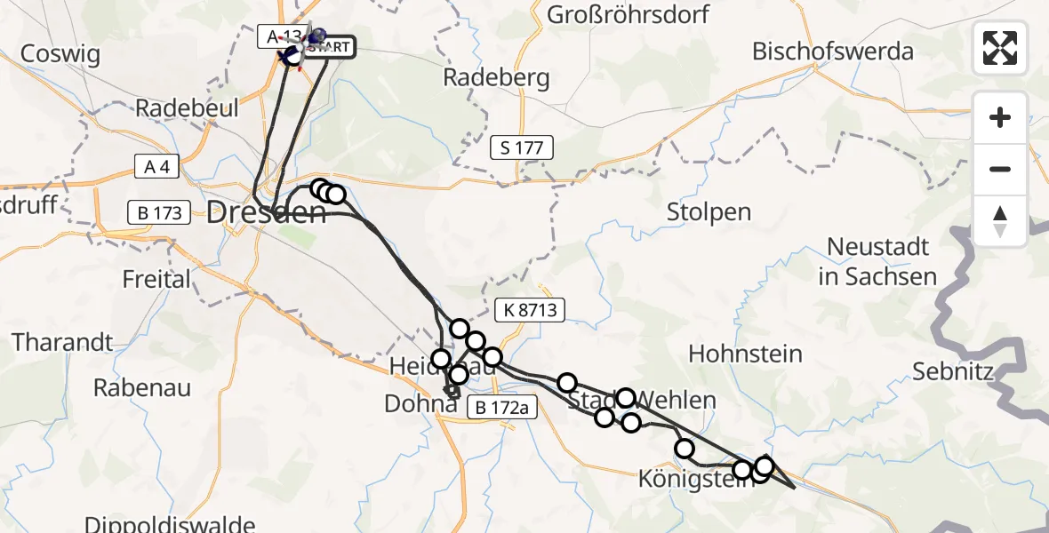 Flugroute Polizeihubschrauber Dresden - Dresden Flughafen, 12 August 2026, 19:18