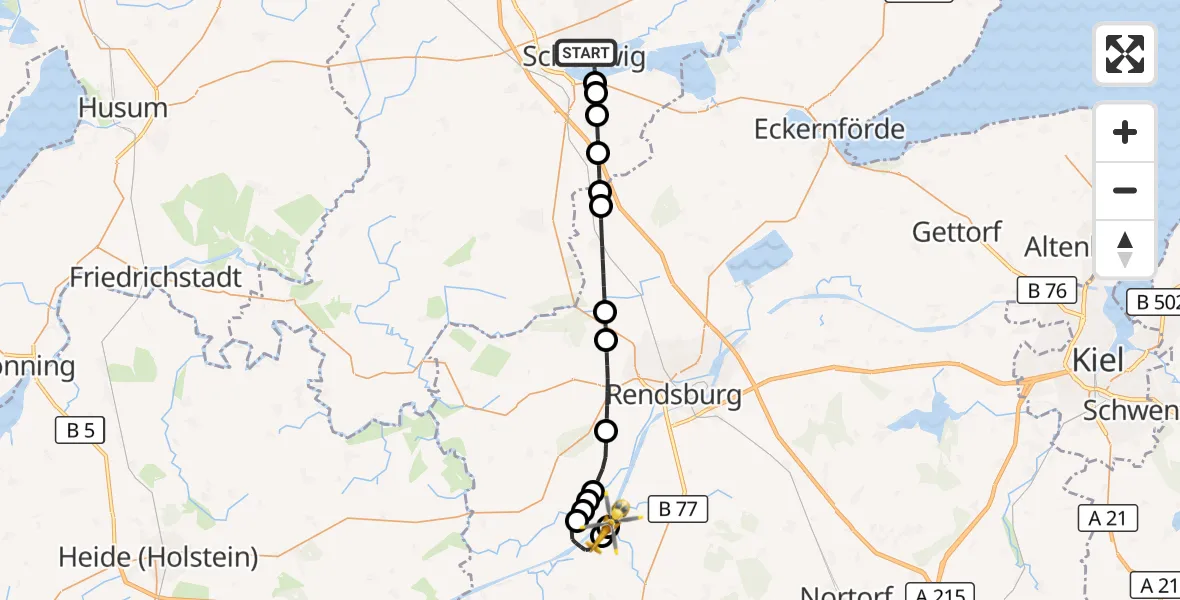 Flugroute Ambulanzhubschrauber Schleswig - Hörsten, 12 August 2026, 19:39