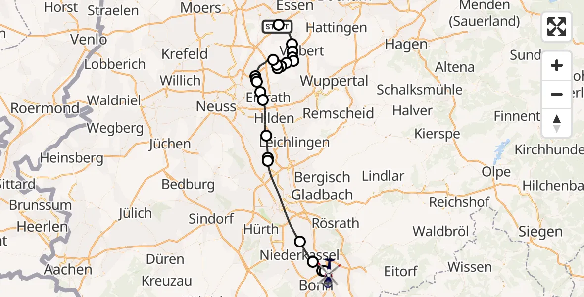 Flugroute Polizeihubschrauber Mülheim an der Ruhr - Sankt Augustin, 12 August 2026, 19:44