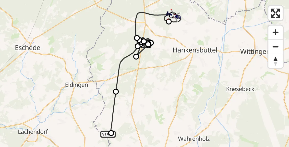 Flugroute Polizeihubschrauber Ummern Flugplatz - Obernholz, 12 August 2026, 20:25