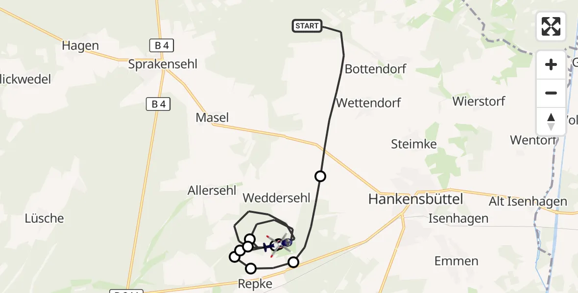 Flugroute Polizeihubschrauber Obernholz - Dedelstorf, 12 August 2026, 20:52