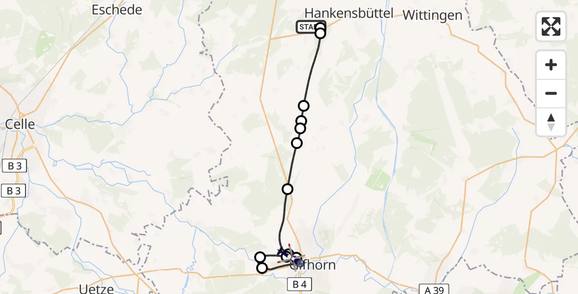 Flugroute Polizeihubschrauber Dedelstorf - Gifhorn Bundespolizei Hubschrauberlandeplatz, 12 August 2026, 21:02