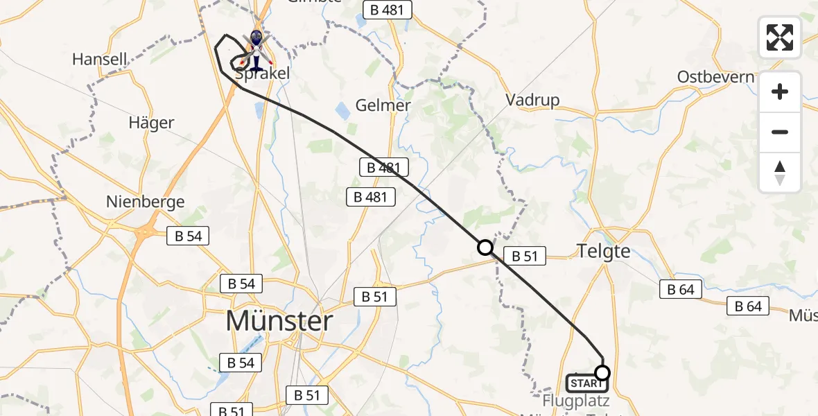 Flugroute Polizeihubschrauber Münster-Telgte Flugplatz - Münster, 12 August 2026, 21:10