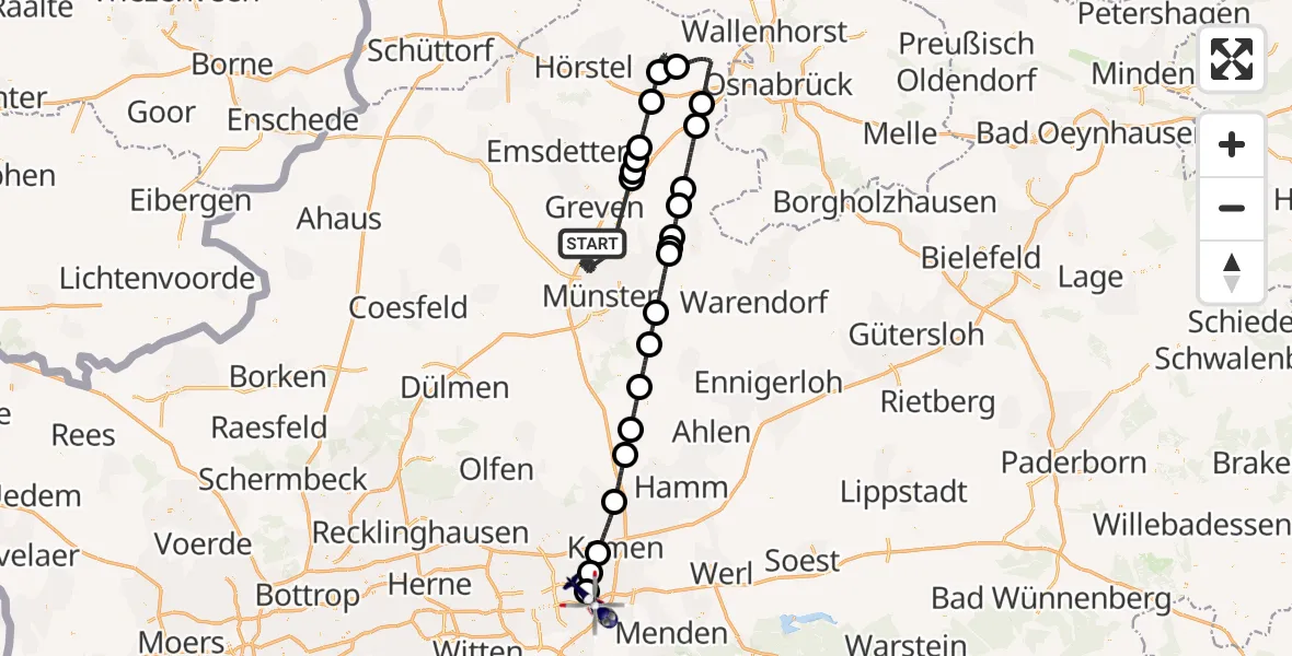 Flugroute Polizeihubschrauber Münster - Dortmund Flughafen, 12 August 2026, 21:19