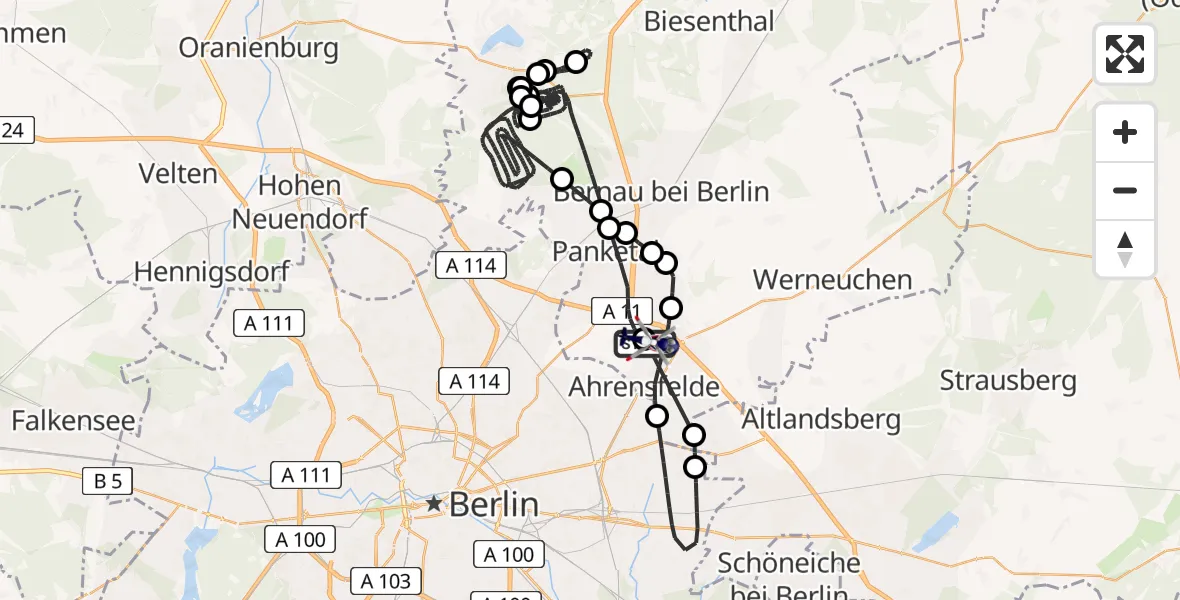 Flugroute Polizeihubschrauber Ahrensfelde Hubschrauberlandeplatz - Ahrensfelde Hubschrauberlandeplatz, 12 August 2026, 22:00