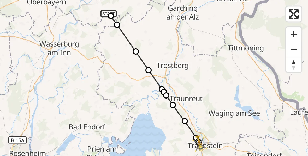 Flugroute Rettungshubschrauber Unterreit - Traunstein Hospital, 12 August 2026, 22:33