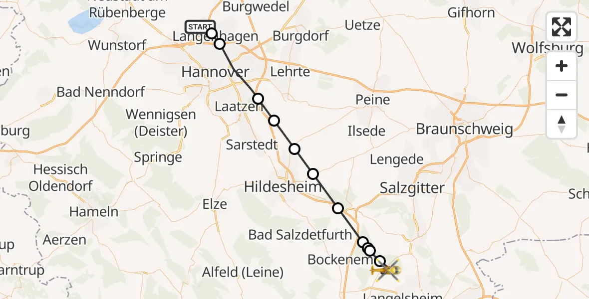 Flugroute Rettungshubschrauber Flughafen Hannover - Langelsheim, 12 August 2026, 23:22