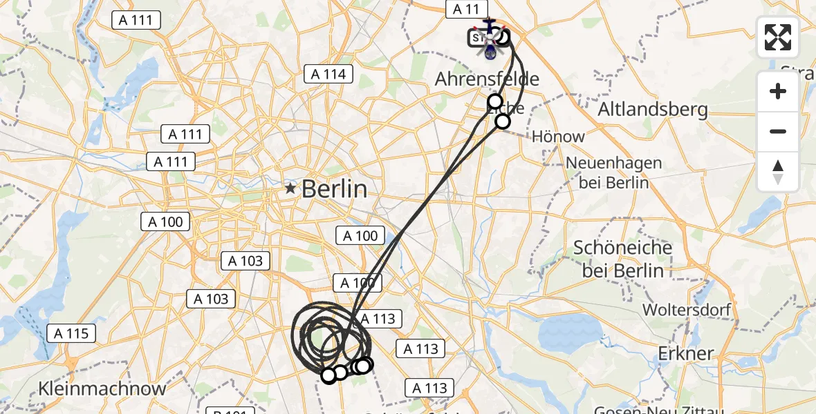 Flugroute Polizeihubschrauber Ahrensfelde Hubschrauberlandeplatz - Ahrensfelde Hubschrauberlandeplatz, 12 August 2026, 23:39