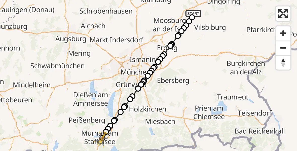 Flugroute Rettungshubschrauber Landshut - Murnau a.Staffelsee, 13 August 2026, 03:09