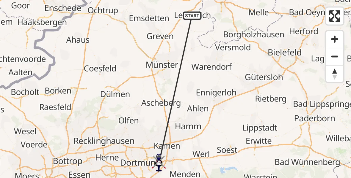 Flugroute Polizeihubschrauber Lengerich - Dortmund Flughafen, 13 August 2026, 04:40