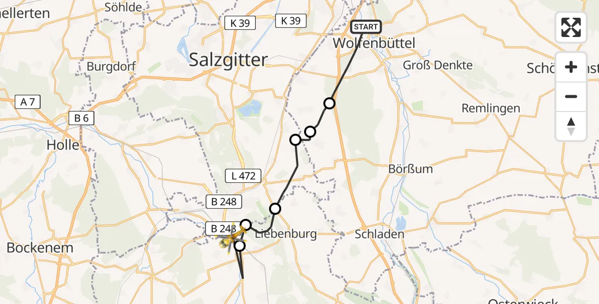 Flugroute Rettungshubschrauber Wolfenbüttel - Salzgitter, 13 August 2026, 04:57
