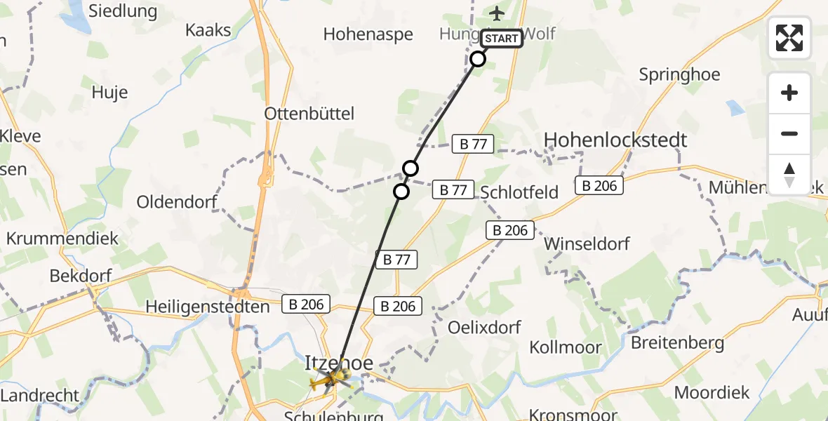 Flugroute Rettungshubschrauber Itzehoe Hungriger Wolf Flugplatz - Itzehoe, 13 August 2026, 05:11