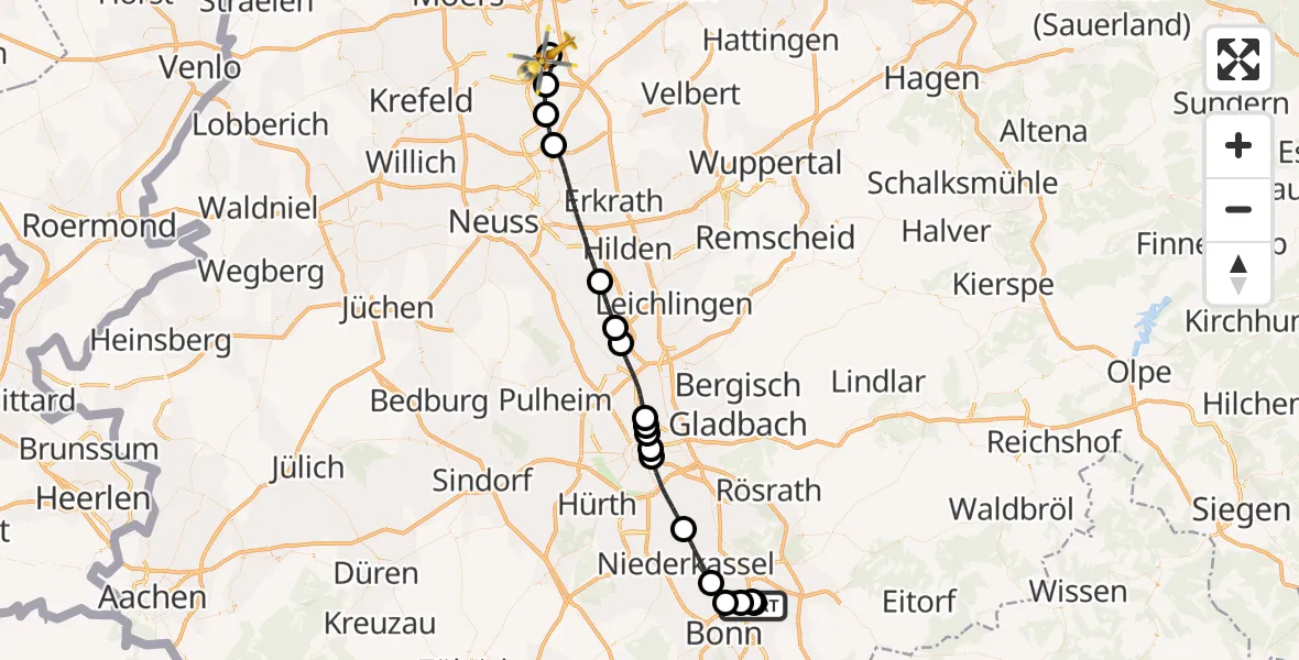 Flugroute Rettungshubschrauber Sankt Augustin - Duisburg Air Rescue Hubschrauberlandeplatz (Christoph 9), 13 August 2026, 05:12