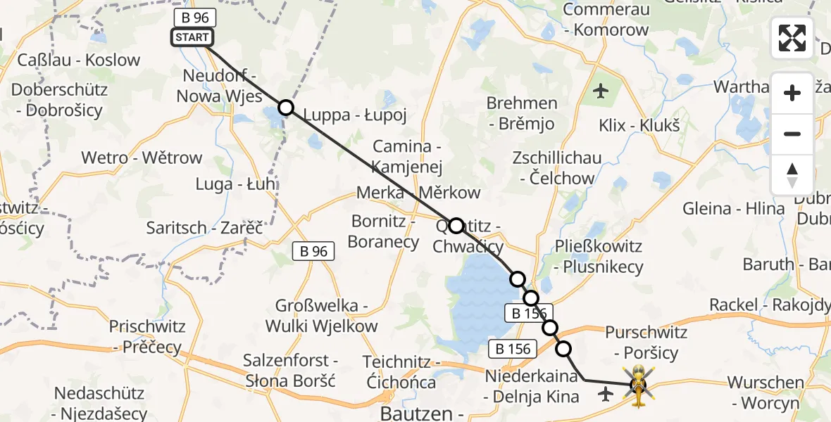 Flugroute Rettungshubschrauber Neschwitz - Bautzen Flugplatz, 13 August 2026, 05:31