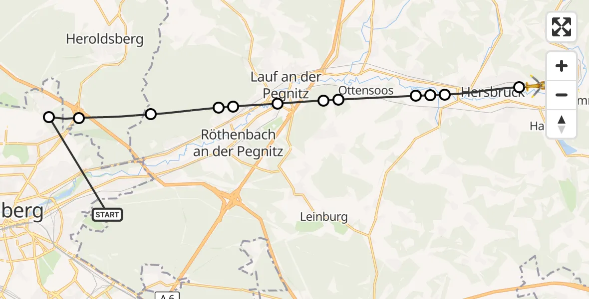 Flugroute Ambulanzhubschrauber Zerzabelshofer Forst - Pommelsbrunn, 13 August 2026, 05:48