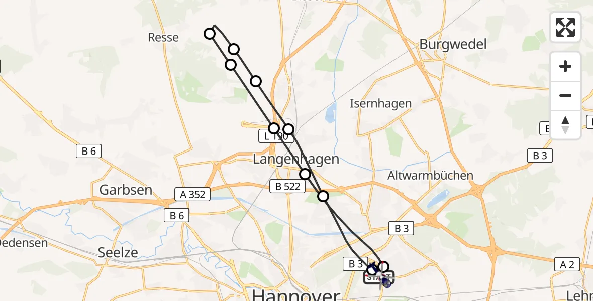 Flugroute Polizeihubschrauber Hannover Luftrettung Hubschrauberlandeplatz (Christoph 4) - Hannover Luftrettung Hubschrauberlandeplatz (Christoph 4), 13 August 2026, 06:48