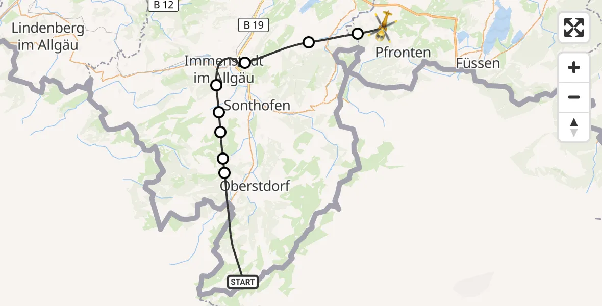 Flugroute Rettungshubschrauber Oberstdorf - Nesselwang, 13 August 2026, 06:51