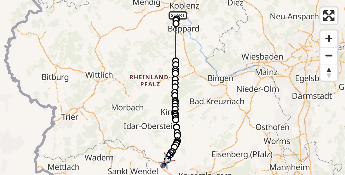 Flugroute Polizeihubschrauber Koblenz - Theisbergstegen, 13 August 2026, 06:52