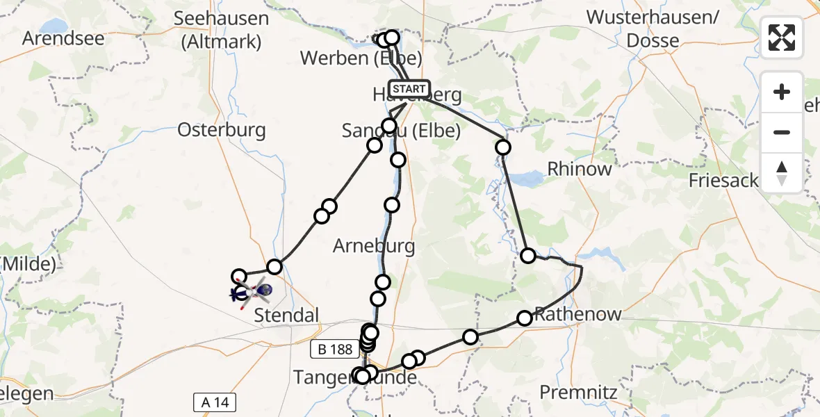 Flugroute Polizeihubschrauber Havelberg - Stendal, 13 August 2026, 07:12