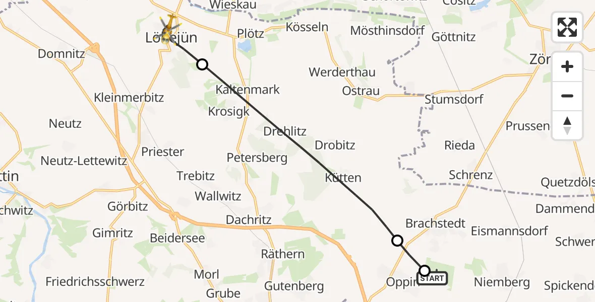 Flugroute Rettungshubschrauber Halle-Oppin Flugplatz - Wettin-Löbejün, 13 August 2026, 07:11