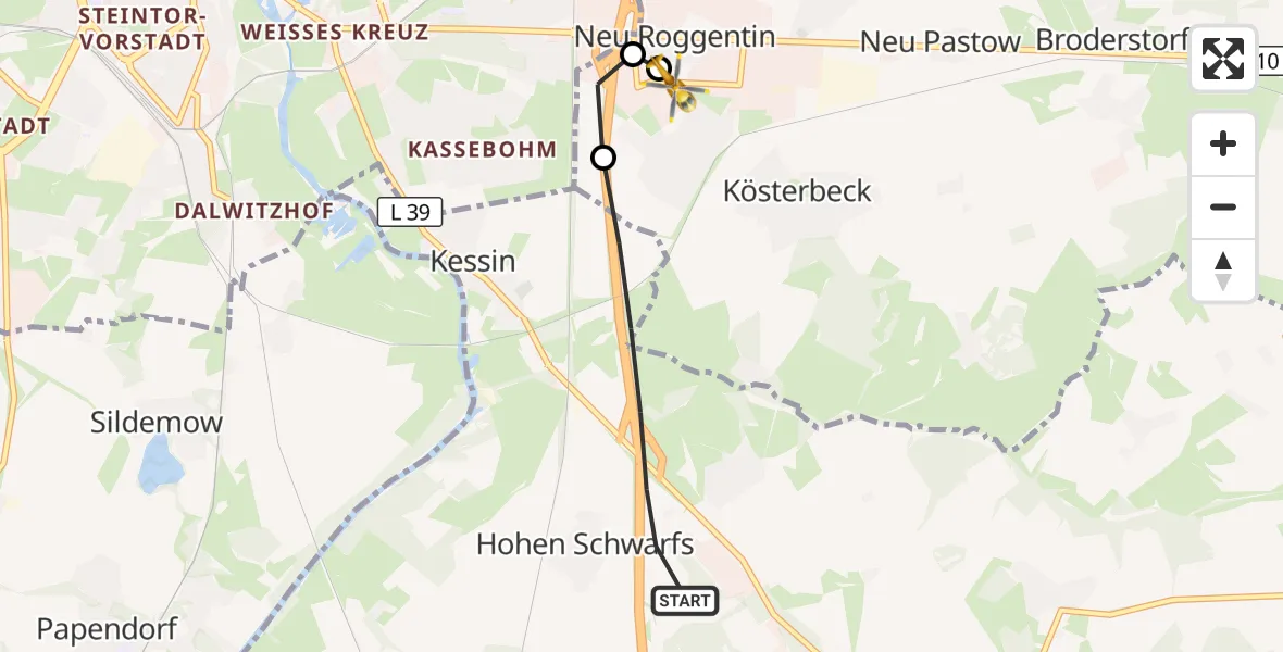 Flugroute Ambulanzhubschrauber Dummerstorf - Roggentin, 13 August 2026, 07:13
