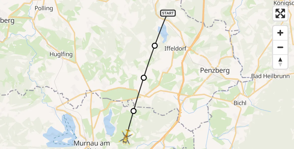 Flugroute Rettungshubschrauber Iffeldorf - Riegsee, 13 August 2026, 07:21