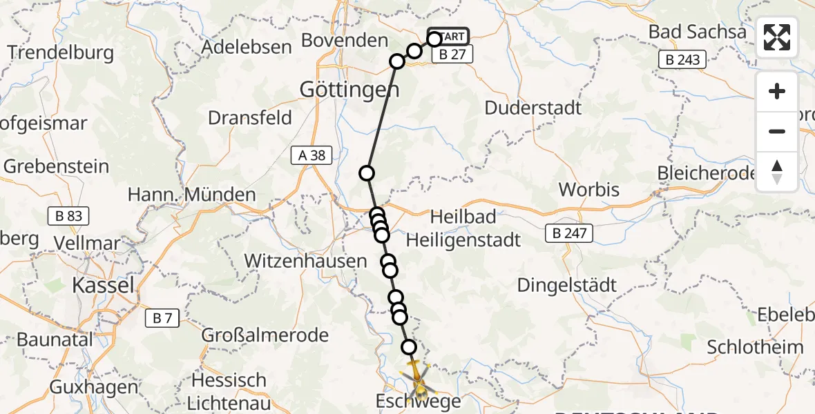Flugroute Rettungshubschrauber Krebeck - Meinhard, 13 August 2026, 07:23
