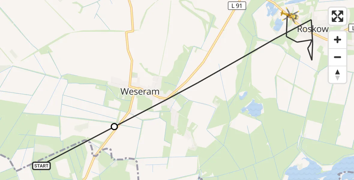 Flugroute Rettungshubschrauber Brandenburg an der Havel - Roskow, 13 August 2026, 07:30