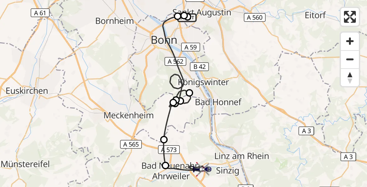 Flugroute Polizeihubschrauber Sankt Augustin - Bad Neuenahr-Ahrweiler, 13 August 2026, 07:40