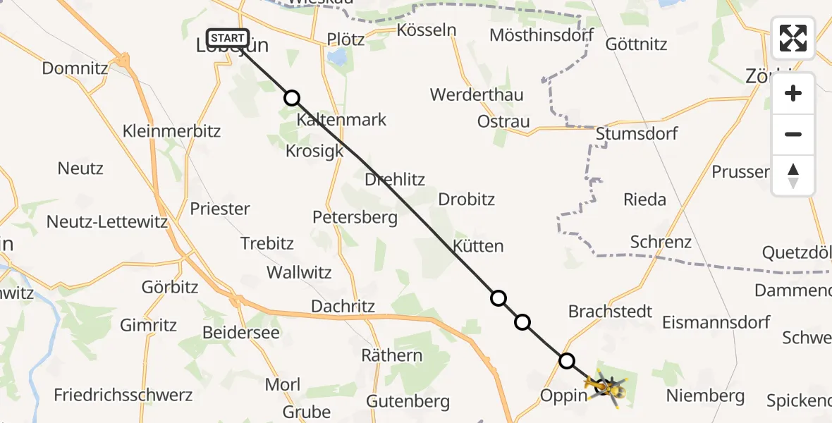 Flugroute Rettungshubschrauber Wettin-Löbejün - Halle-Oppin Flugplatz, 13 August 2026, 07:45