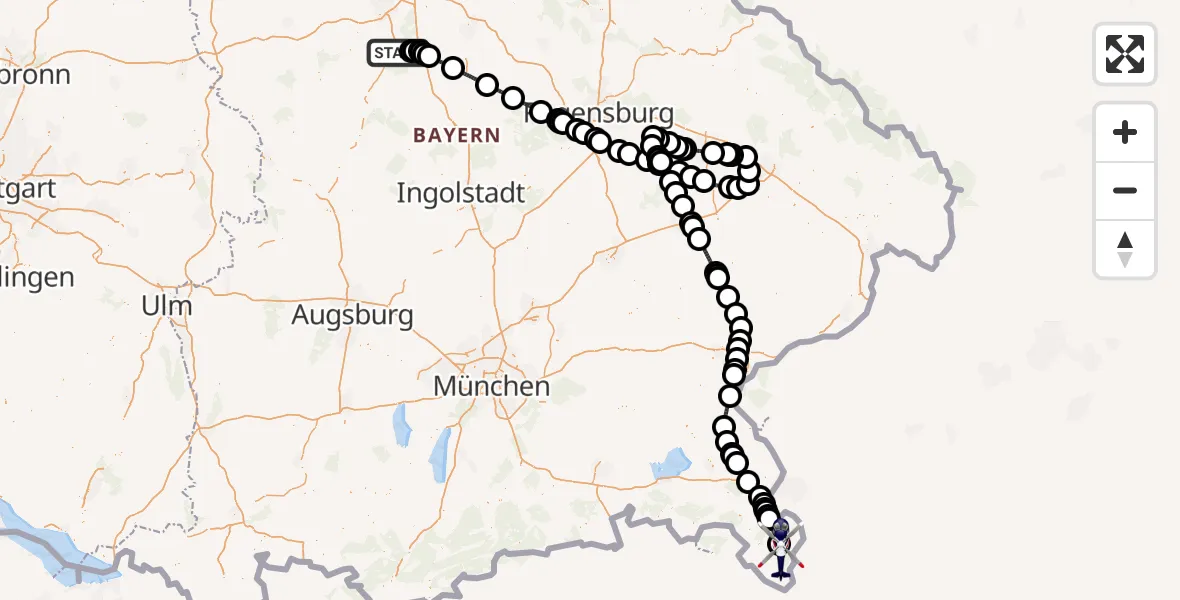Flugroute Polizeihubschrauber Roth - Schönau a.Königssee, 13 August 2026, 07:47