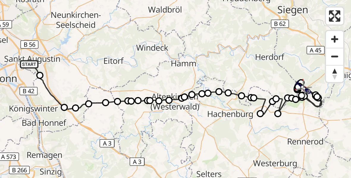 Flugroute Polizeihubschrauber Sankt Augustin - Burbach, 13 August 2026, 07:50