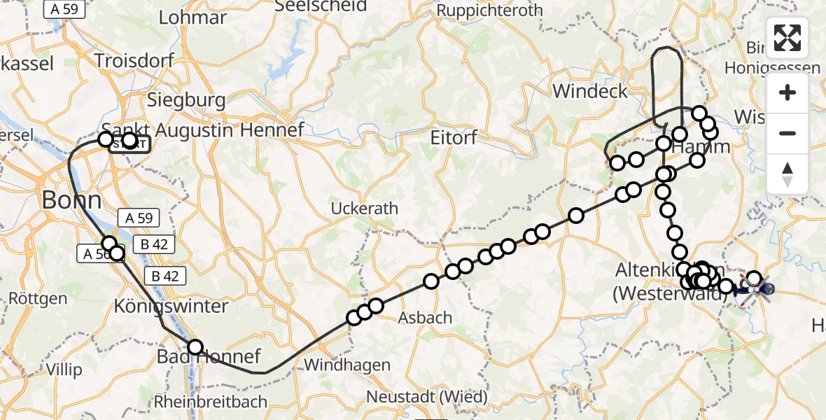 Flugroute Polizeihubschrauber Sankt Augustin - Ingelbach, 13 August 2026, 07:51