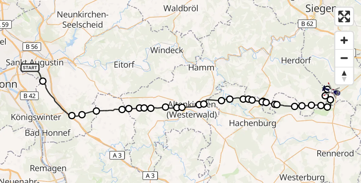 Flugroute Polizeihubschrauber Sankt Augustin - Burbach, 13 August 2026, 07:51