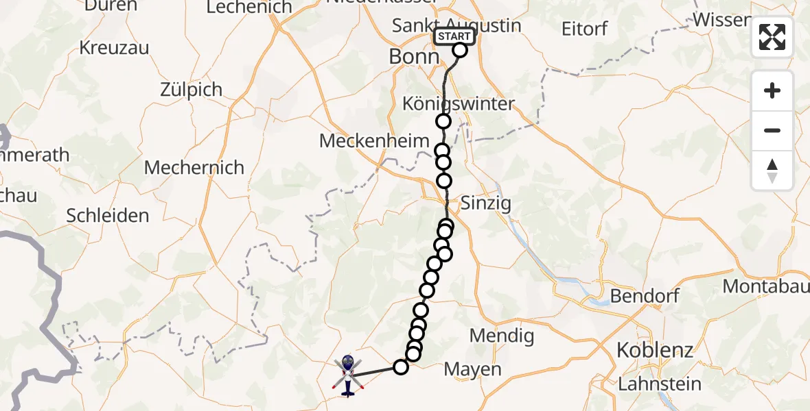 Flugroute Polizeihubschrauber Sankt Augustin - Welcherath, 13 August 2026, 07:56