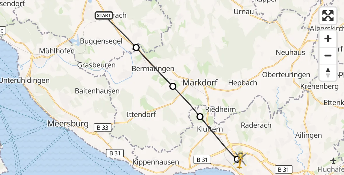 Flugroute Rettungshubschrauber Salem - Friedrichshafen Hospital, 13 August 2026, 07:56