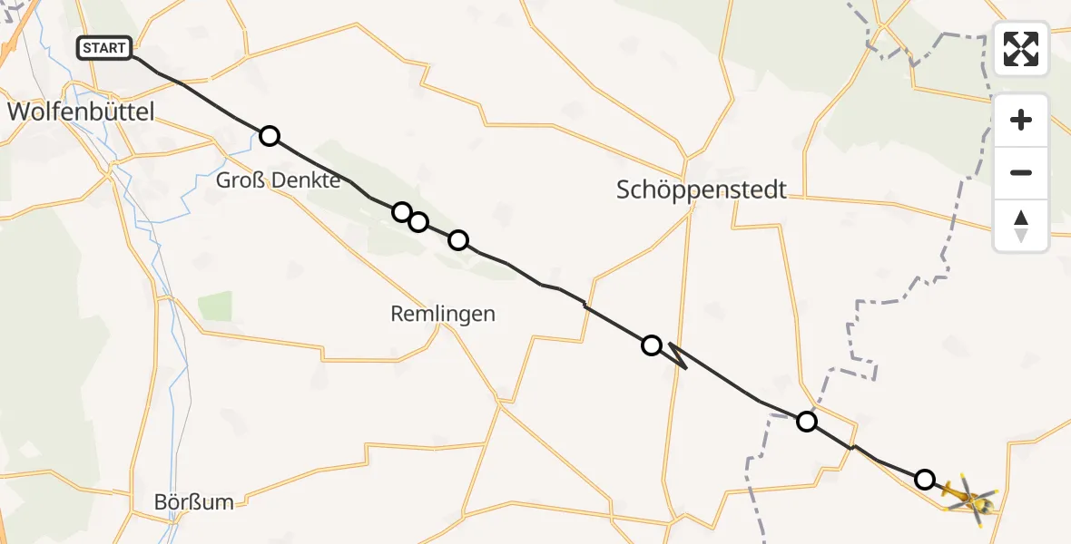Flugroute Rettungshubschrauber Wolfenbüttel - Jerxheim, 13 August 2026, 08:10