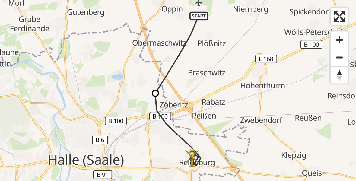 Flugroute Rettungshubschrauber Landsberg - Halle (Saale), 13 August 2026, 08:27
