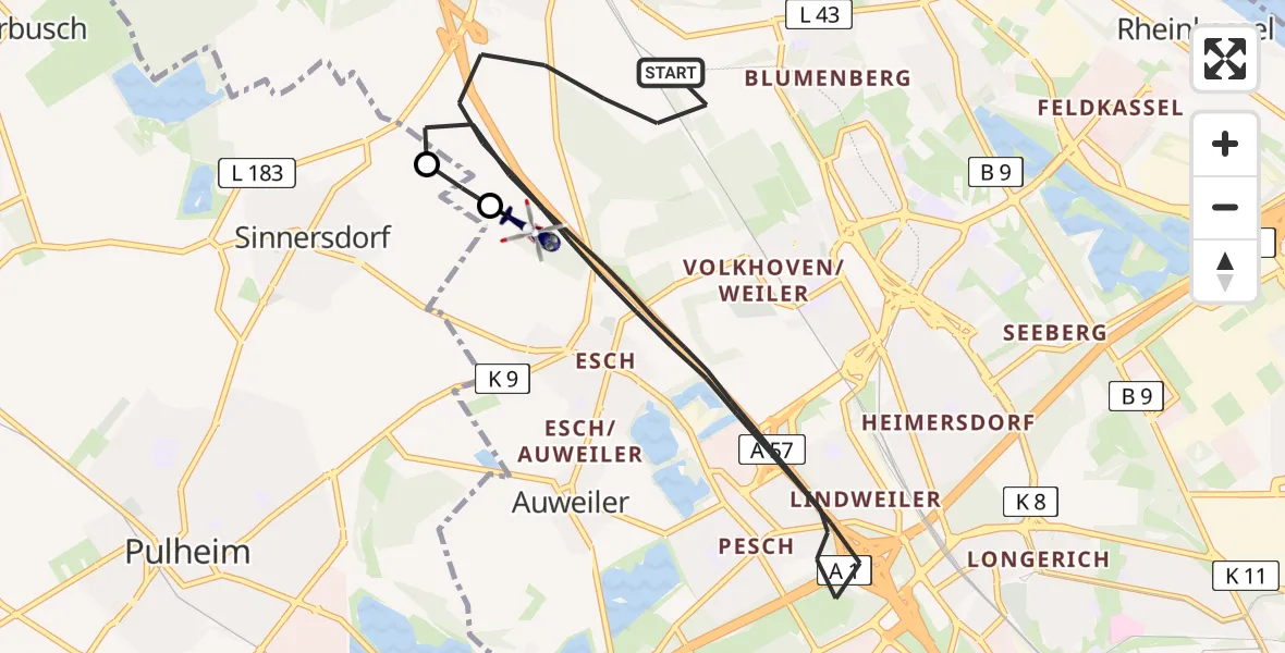Flugroute Polizeihubschrauber Köln - Köln, 13 August 2026, 08:32