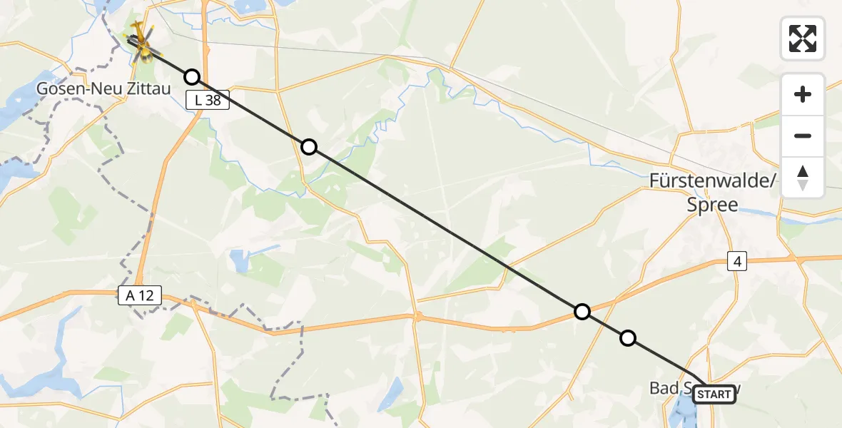 Flugroute Rettungshubschrauber Bad Saarow - Erkner, 13 August 2026, 08:33