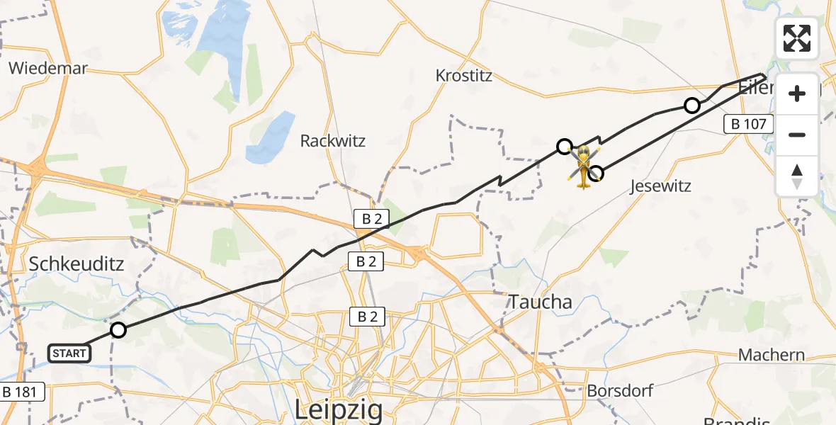 Flugroute Rettungshubschrauber Schkeuditz - Jesewitz, 13 August 2026, 08:33